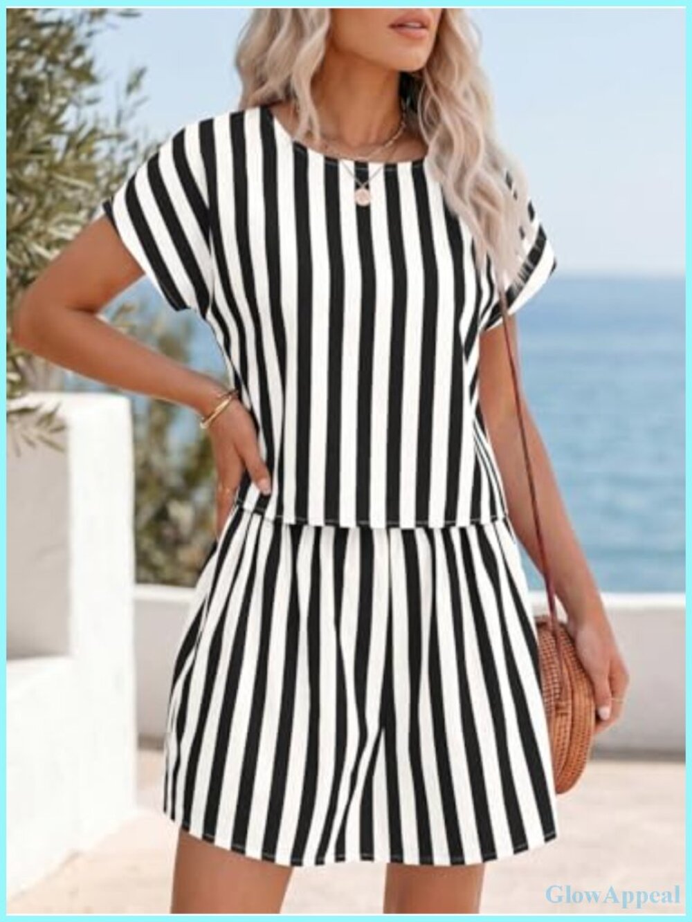 Striped 2 Piece Skirt Set Crop Top Mini Skort Lounge Set - Picture 2 of 6